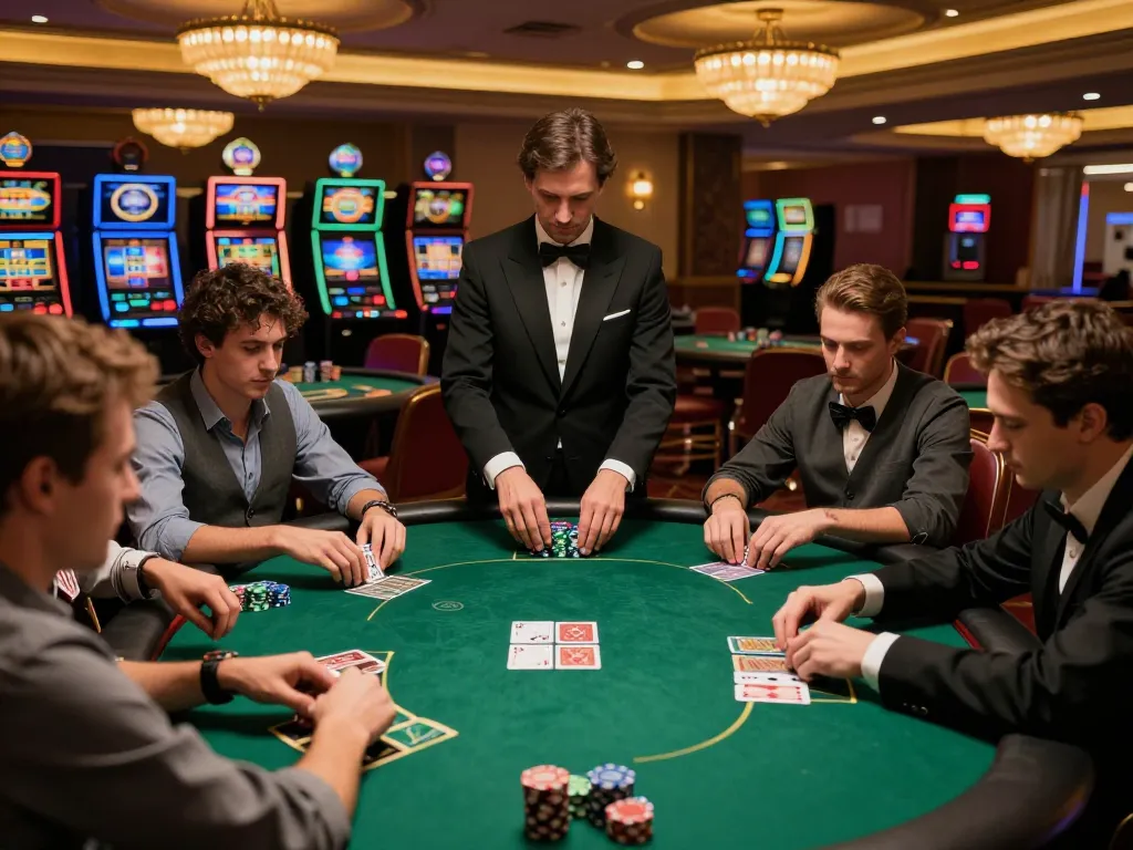 Soc88 players engaged in an exciting poker game, showcasing vibrant casino atmosphere with betting strategies.