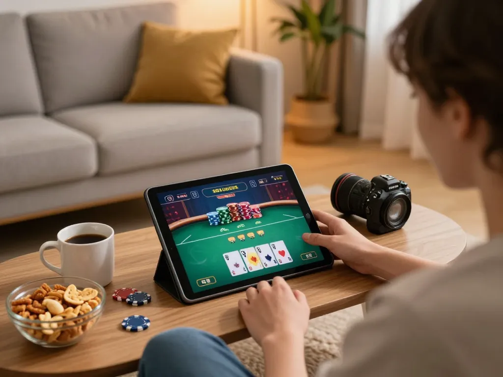Engaging in a virtual poker game on vt88 with chips and cards visible.