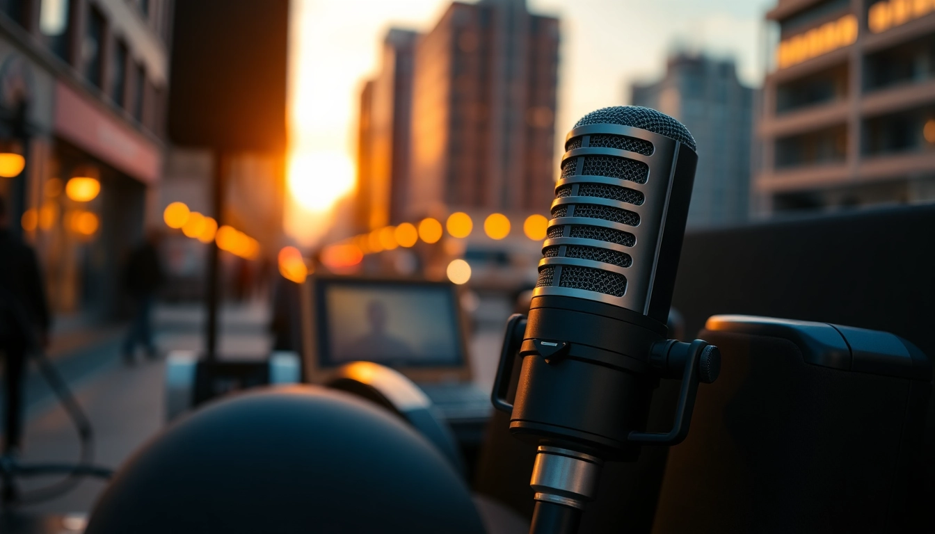 MV88 microphone displayed in an urban setting, showcasing its features for creators.