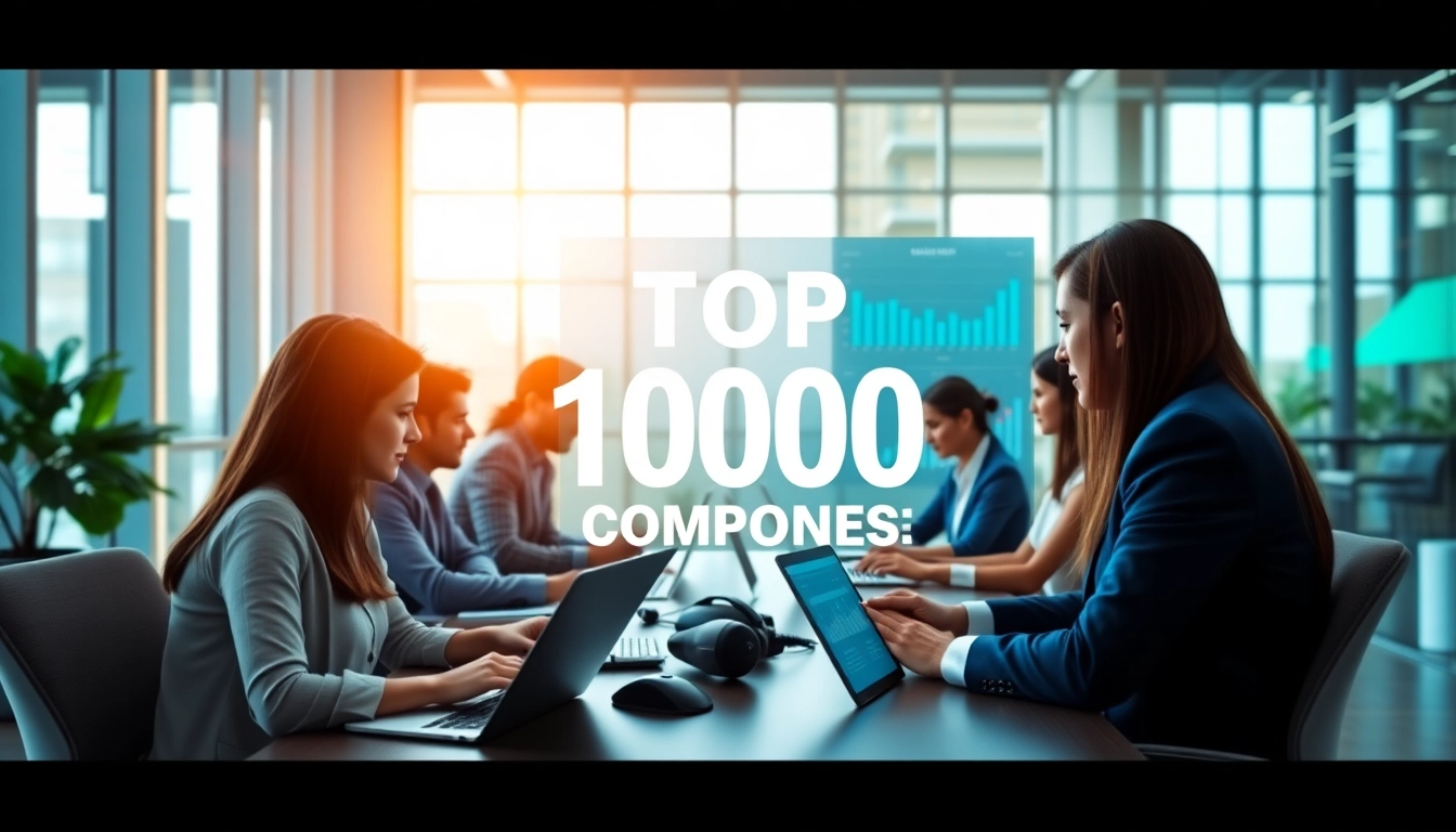 Analyze the data of the top 10000 companies by businessabc in a modern office environment.