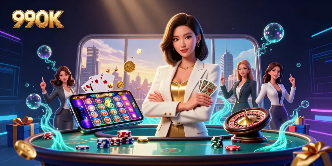 99OK engages players with vibrant slot games and dynamic casino elements in this stunning 3D illustration.