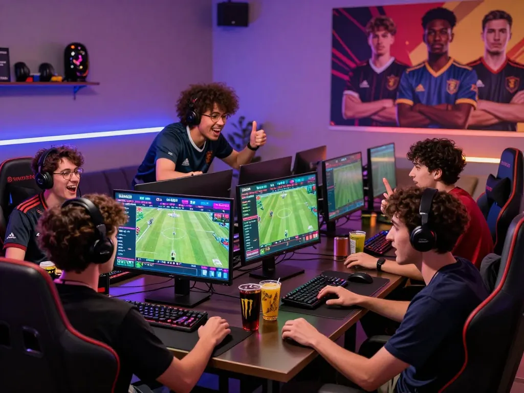 Exciting gaming scene at uu88 trang chủ with friends betting on football matches and engaging with live sports.
