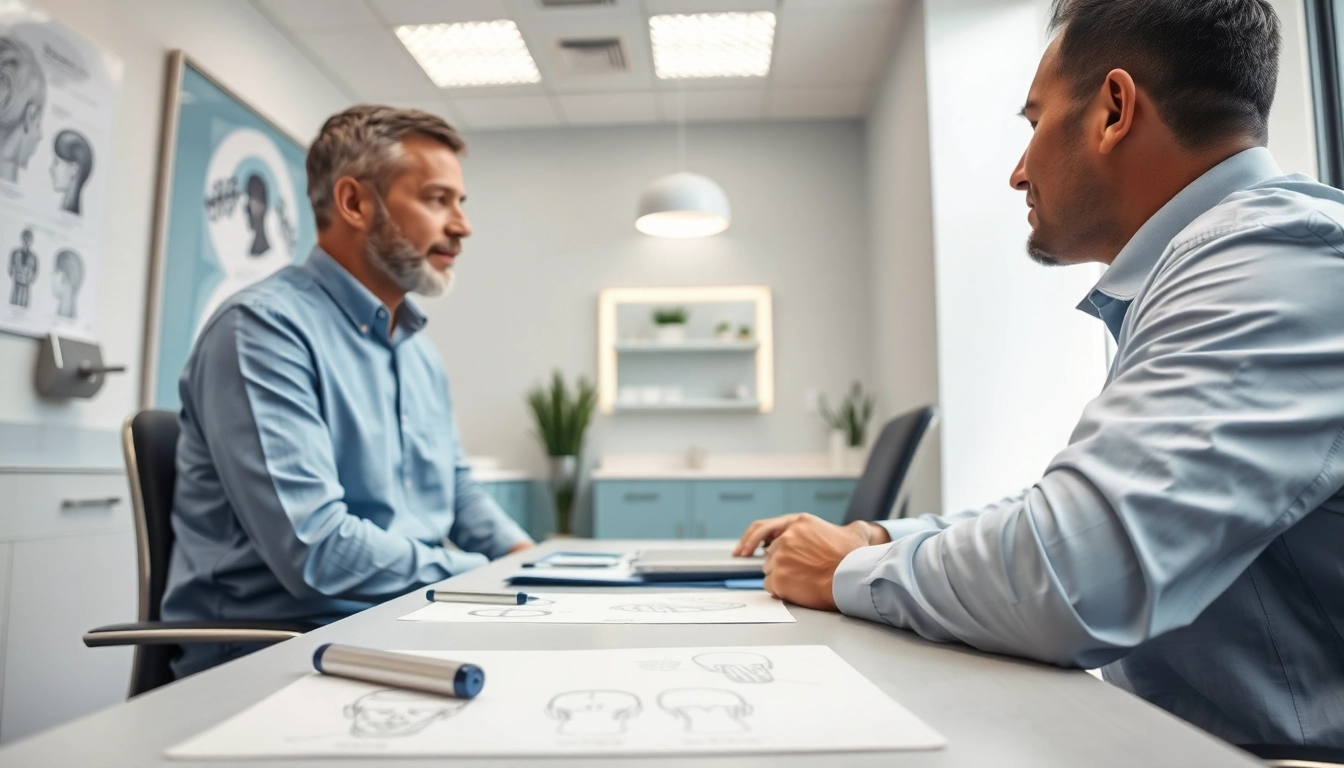 Discussing hair transplant options at a professional clinic in London.