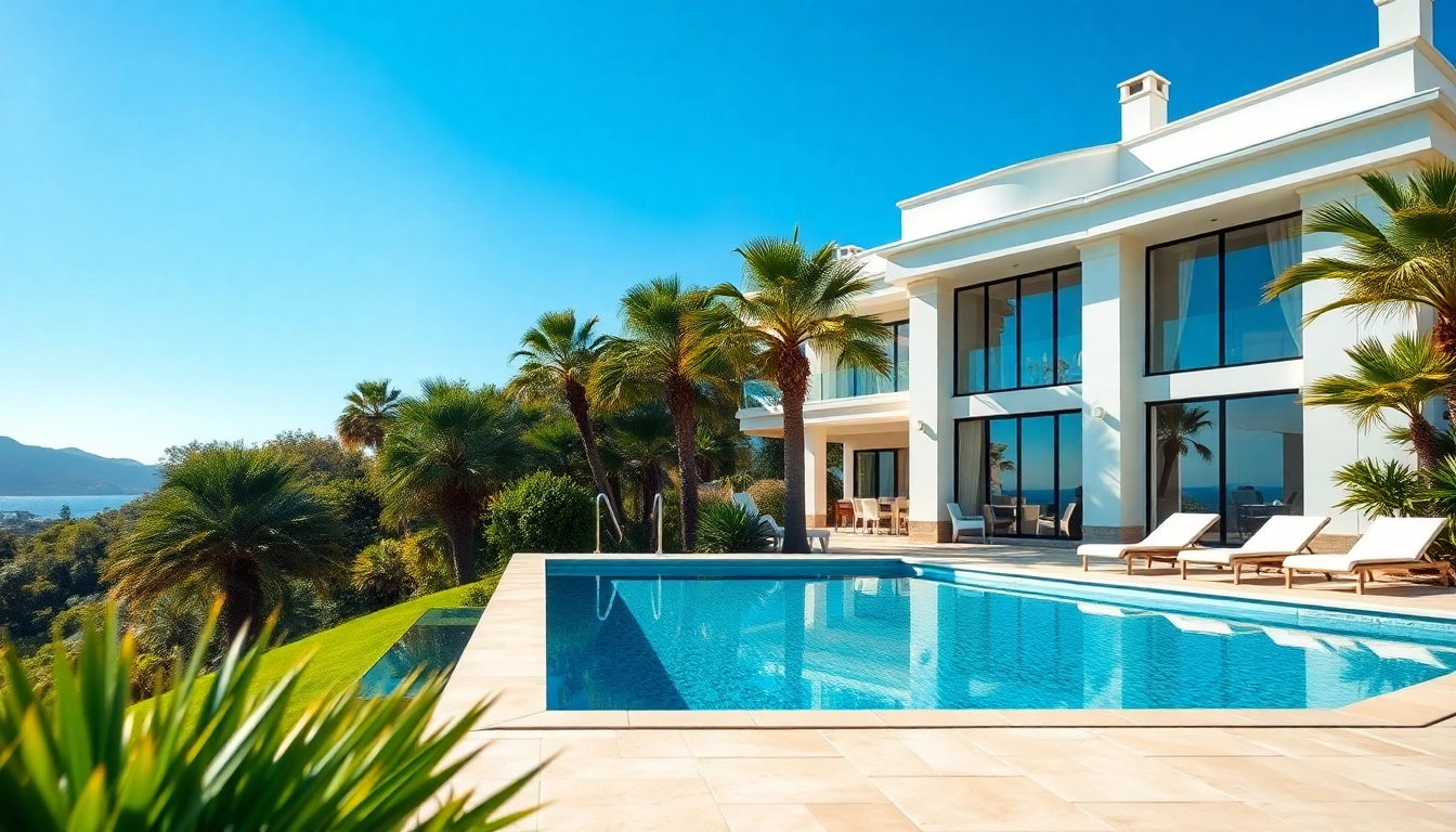 Visually appealing Alanya property sale showcasing a luxurious villa with a pool and sea view.