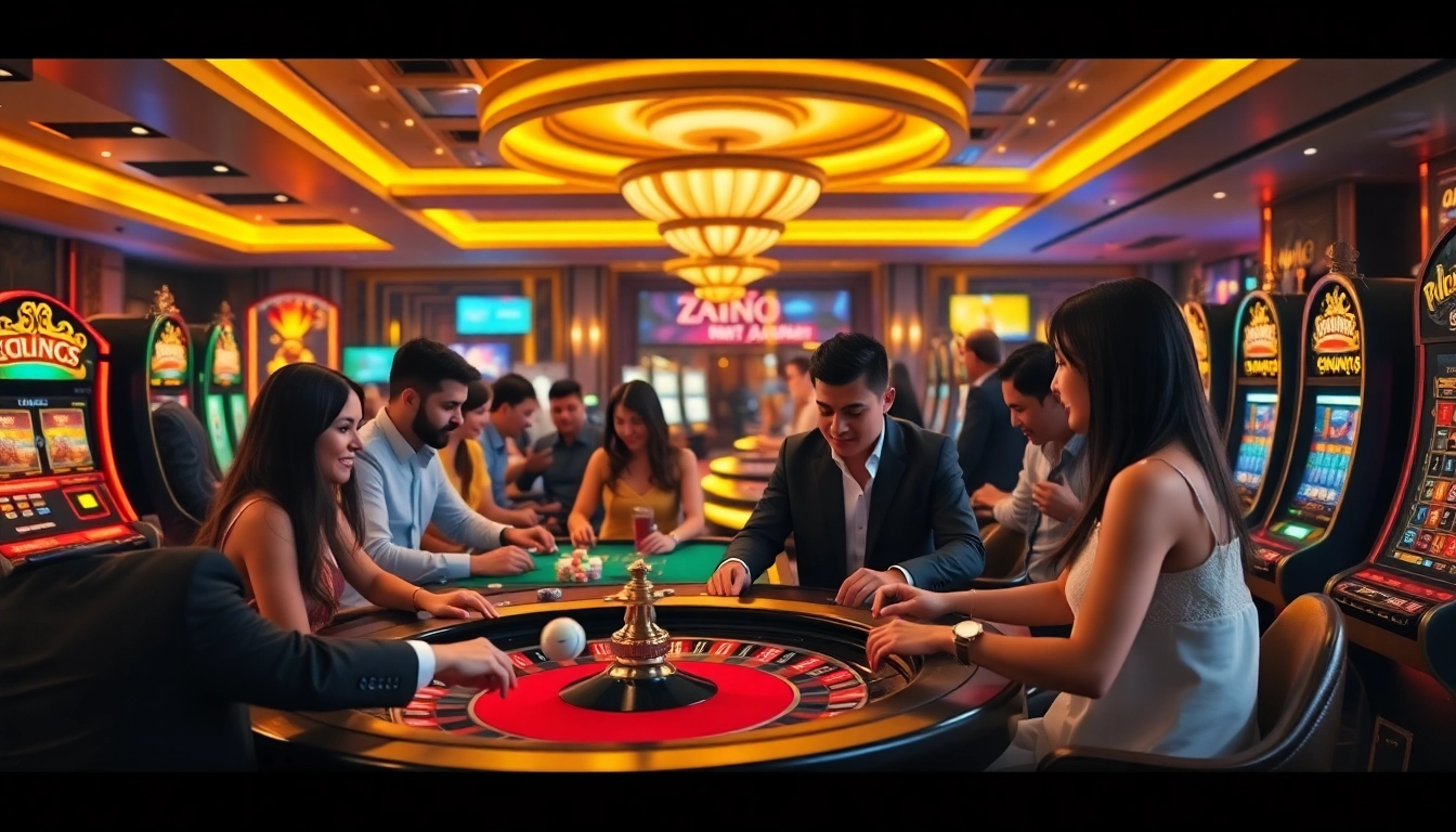 Erlebe die Spannung beim online casino spielen in einer glamourösen Casino-Umgebung mit vielfältigen Spielen.