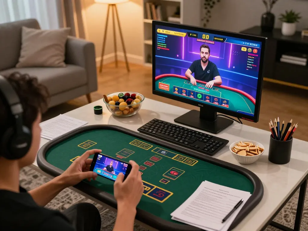 Experience online gambling at uu88.com with engaging live dealer games on a cozy smartphone setup.