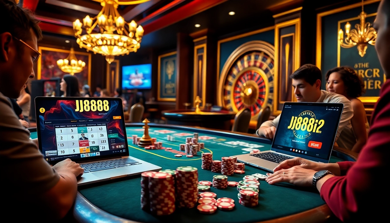 Experience the thrill of j88vip2 poker gaming with vibrant chips and luxurious atmosphere.