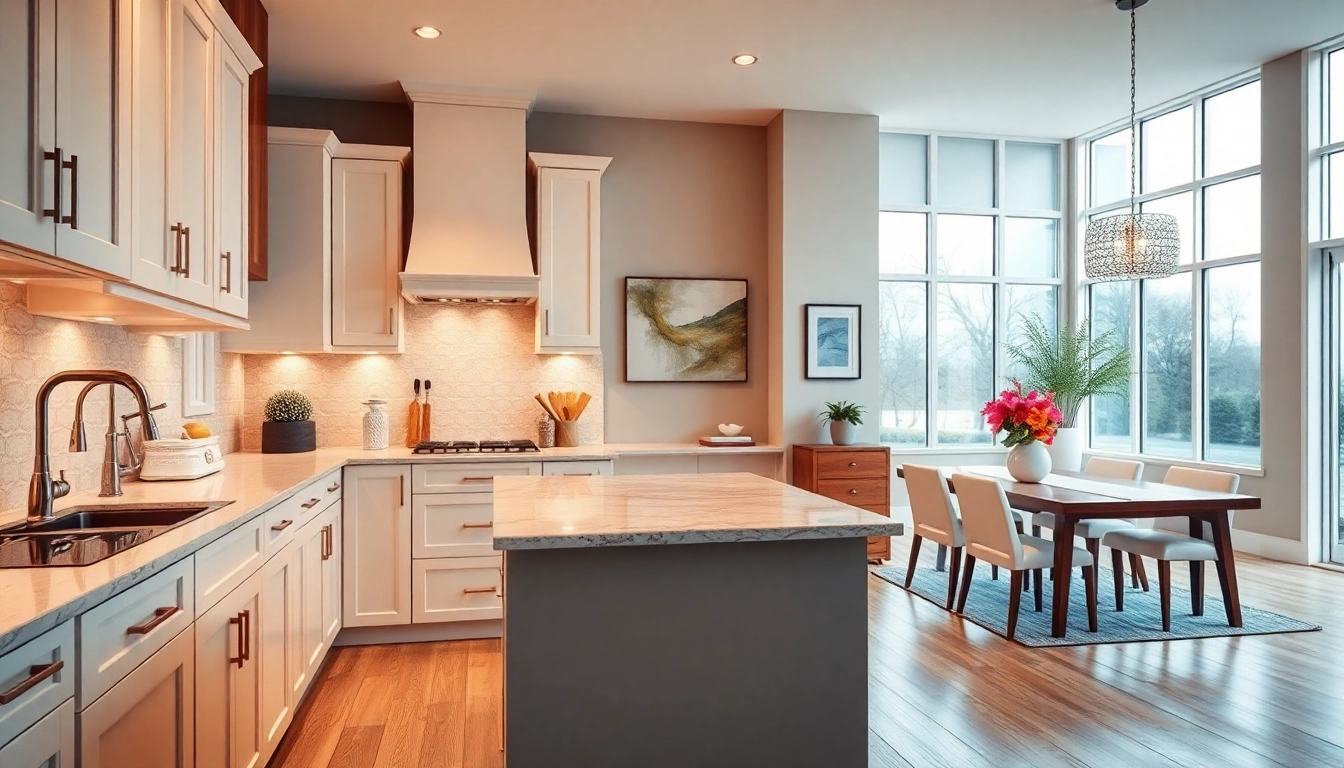 Visual representation of a home renovation, showcasing an elegant kitchen transformation with modern features.