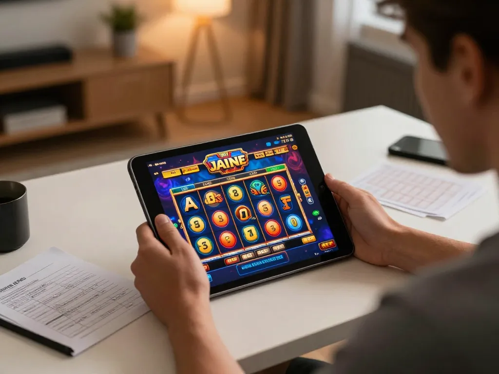 Engage in exciting gameplay at https://www.dacsandatphanrang.com/ with a vibrant online slot game on a stylish tablet.