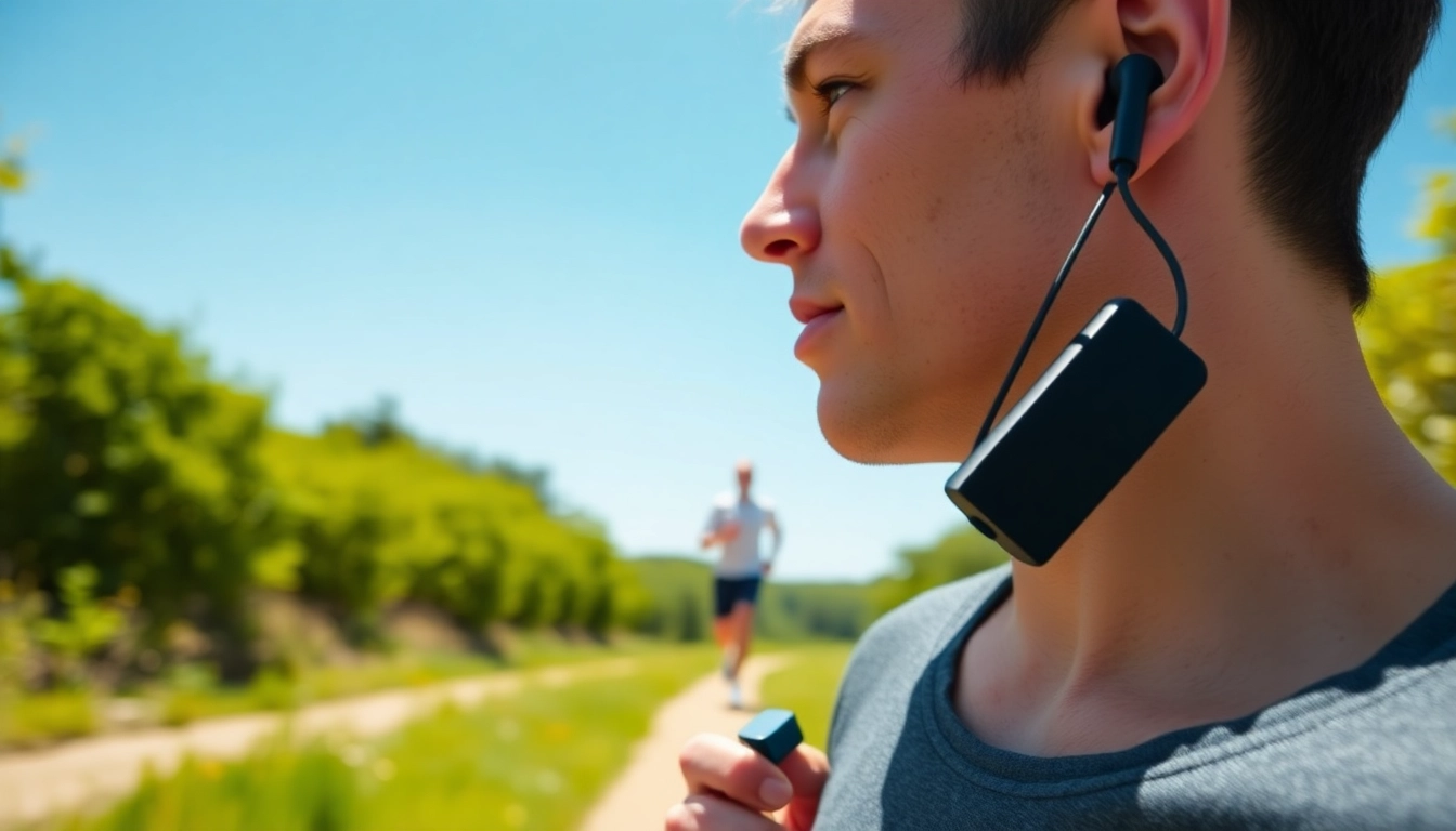 Runner wearing Shokz headphones while jogging in nature, showcasing their ergonomic design.