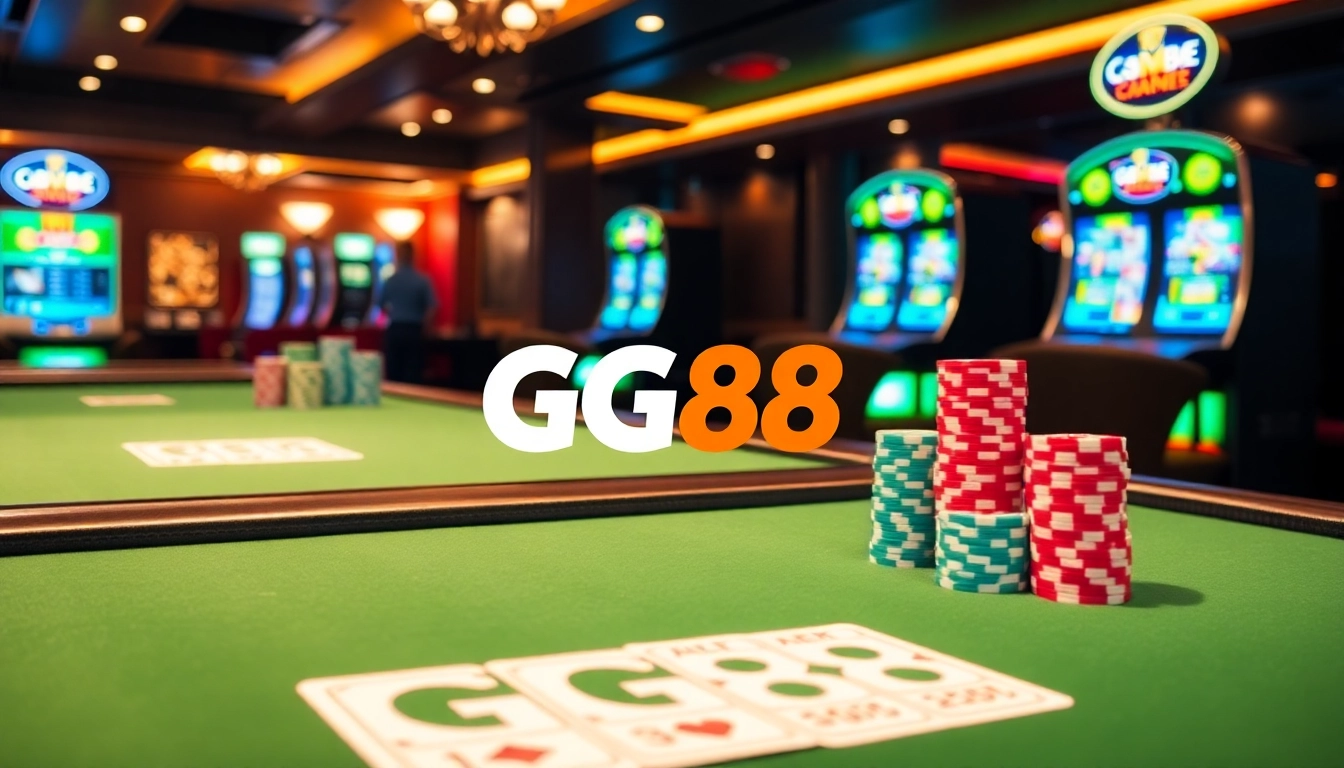 Experience the thrill of gaming at GG88 with vibrant casino elements, including poker chips and betting slips.