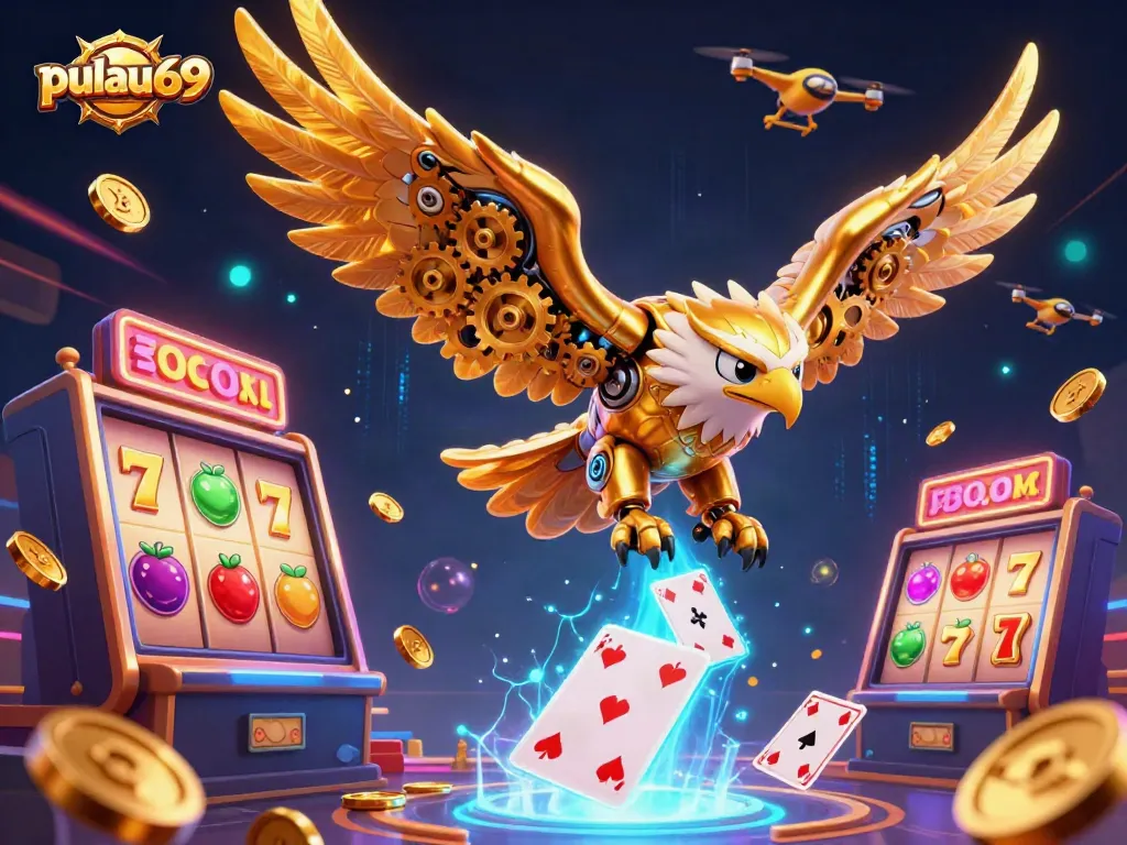 Experience thrilling gaming adventures with pulau69's vibrant 3D illustration of casino excitement.