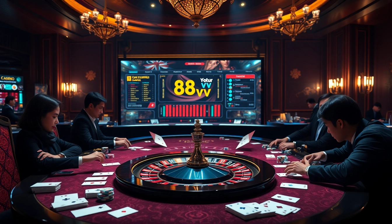 Players enjoying the excitement of 88vv casino games at a luxurious gaming table.