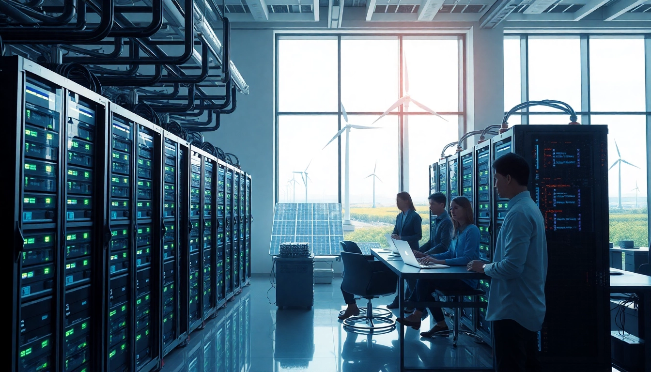 Crypto mining facility with advanced tech and renewable energy resources.
