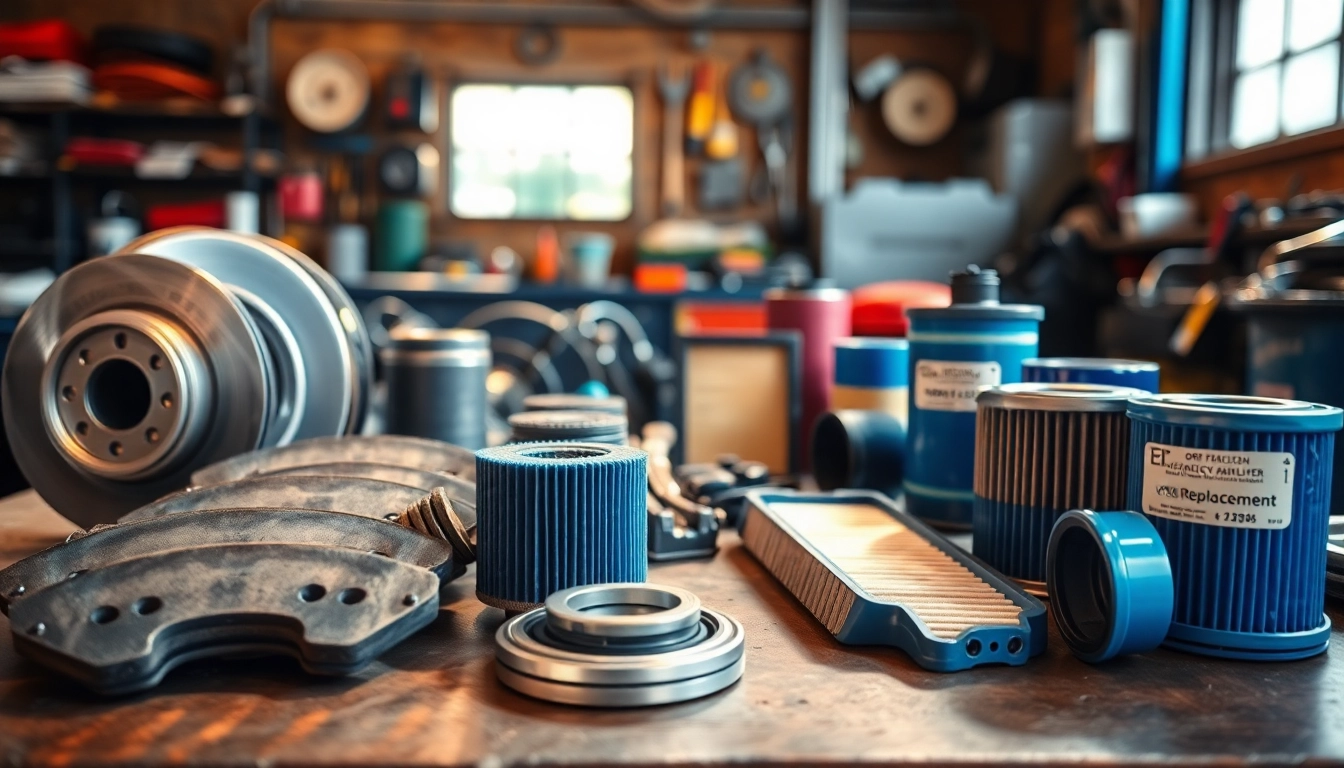Showcase of OEM Replacement automotive parts on a workbench, emphasizing quality and professionalism.