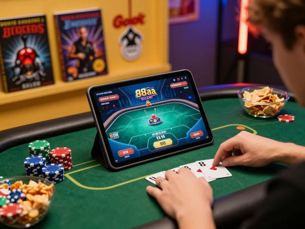 Engaging in a poker game on the 88aa club platform with colorful chips and cozy lighting.