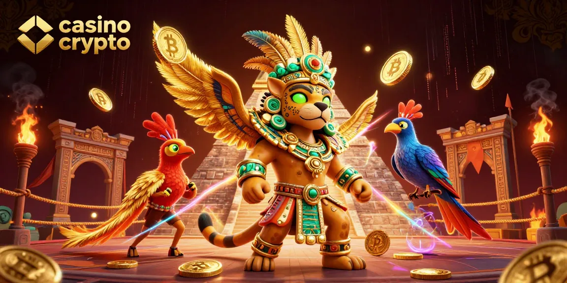 Plongez dans le monde dynamique du casino crypto avec un prêtre jaguar et une pièce de monnaie scintillante.