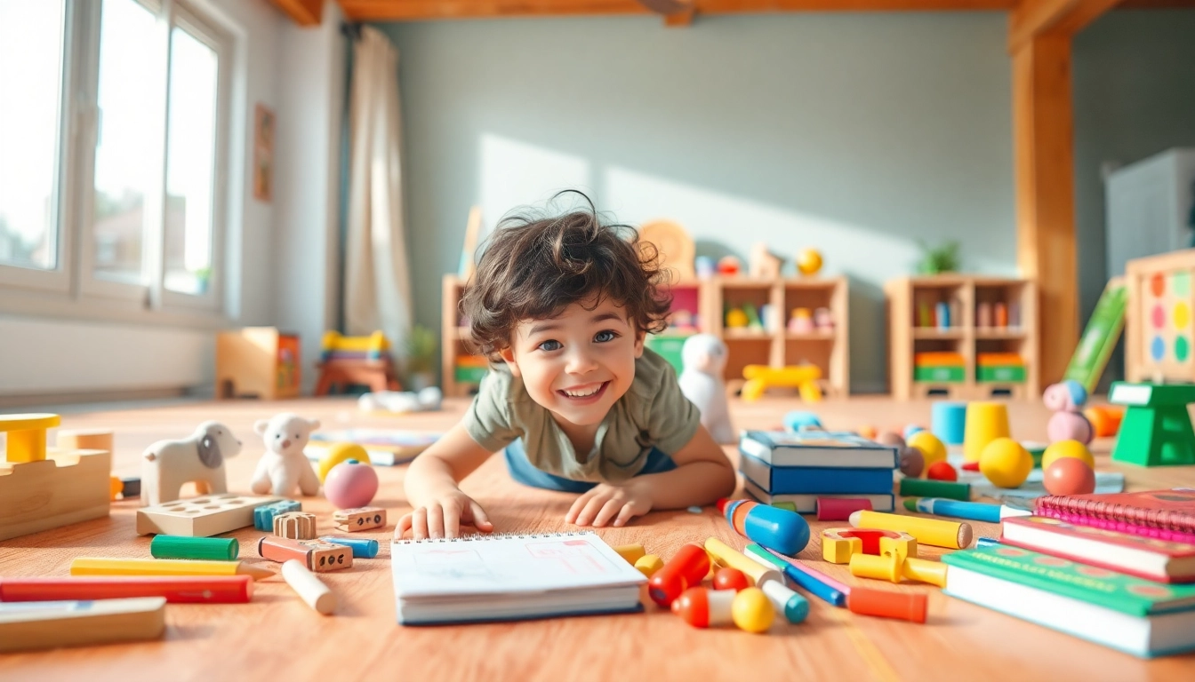 Engaged child exploring educational toys and materials at https://juniorsjunction.com in a bright playroom.