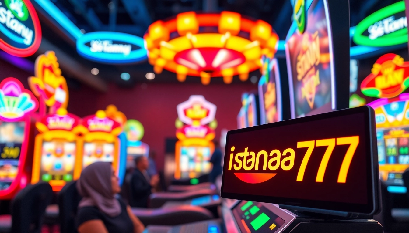 Istana777 slot game experience with vibrant visuals and an excited gamer.