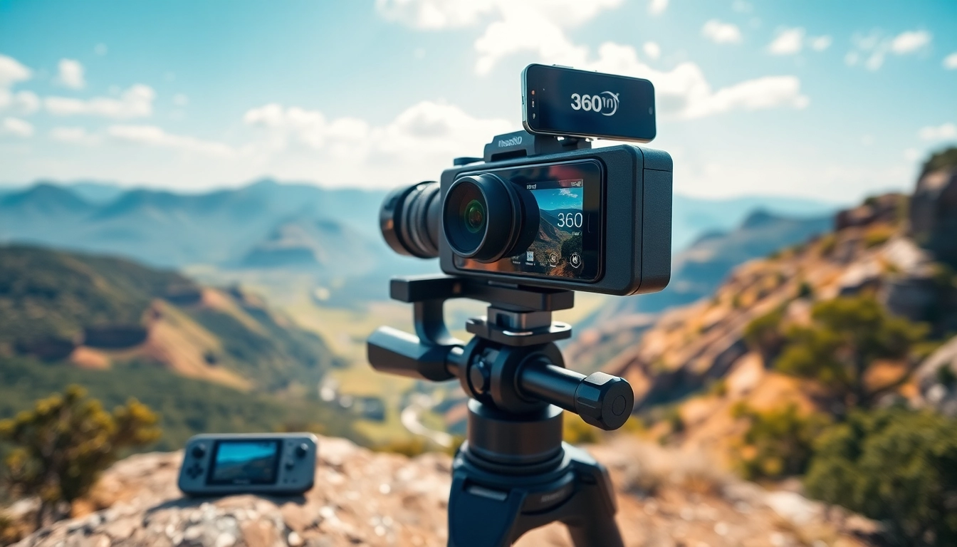Capture the adventurous spirit of Insta360 with a dynamic 360 camera setup in an exciting outdoor location.