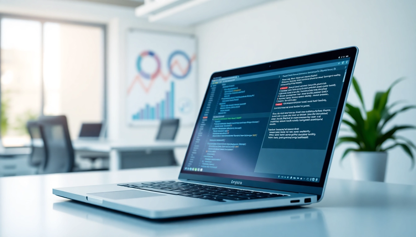 DoesQA automating test processes with a high-tech laptop on a modern desk setup.