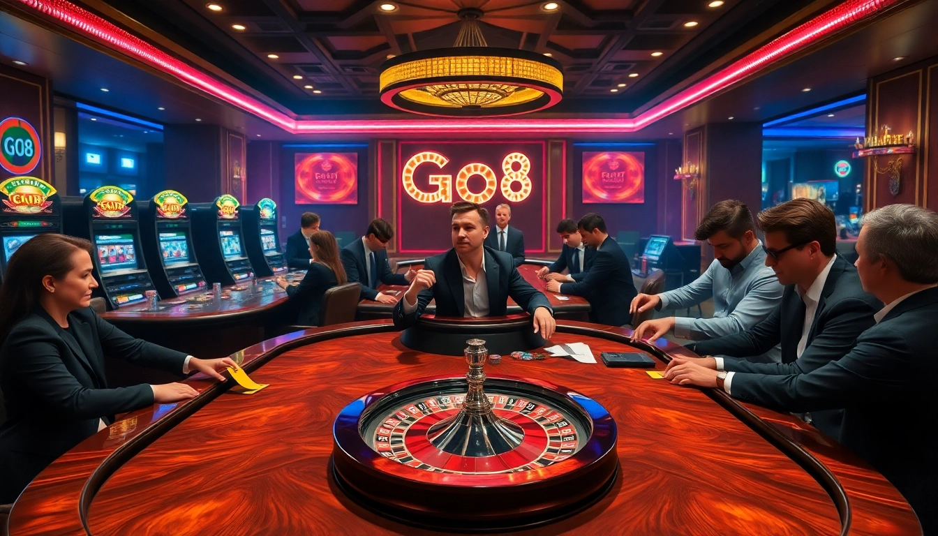 Players at GO8 poker tables engage in thrilling bets, showcasing elite gambling excitement.