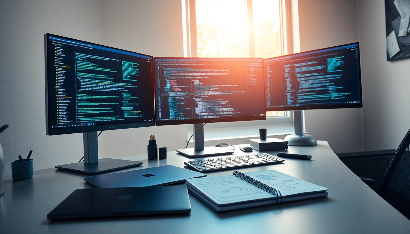 Software engineering workspace showcasing modern coding tools and a sleek design.