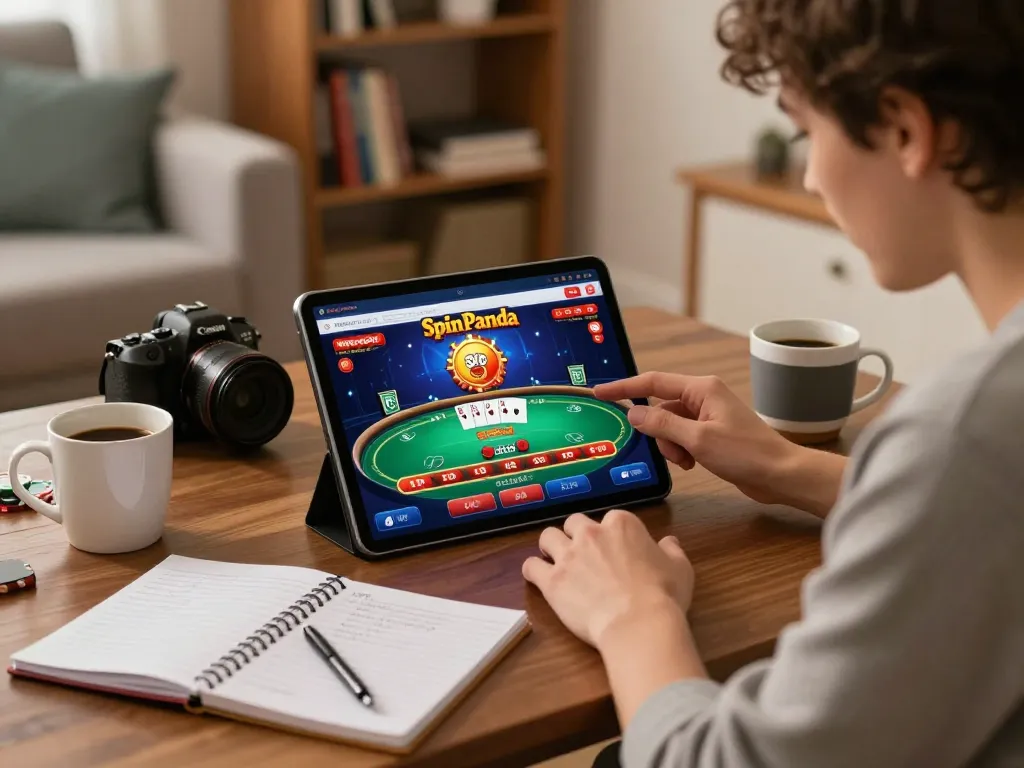 Engaging poker gameplay on SpinPanda casino online with a user focusing on strategies at home.