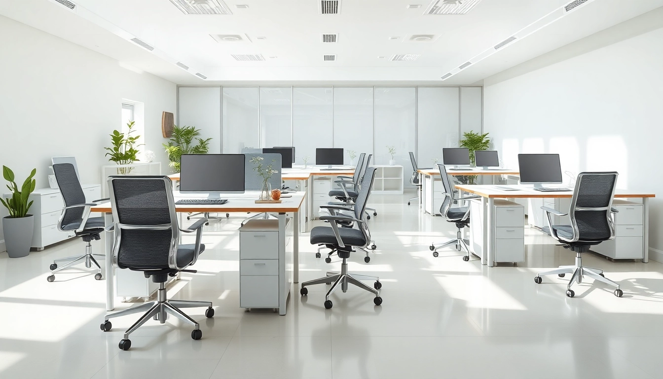 Showcasing modern office furniture with ergonomic design for comfort and productivity.