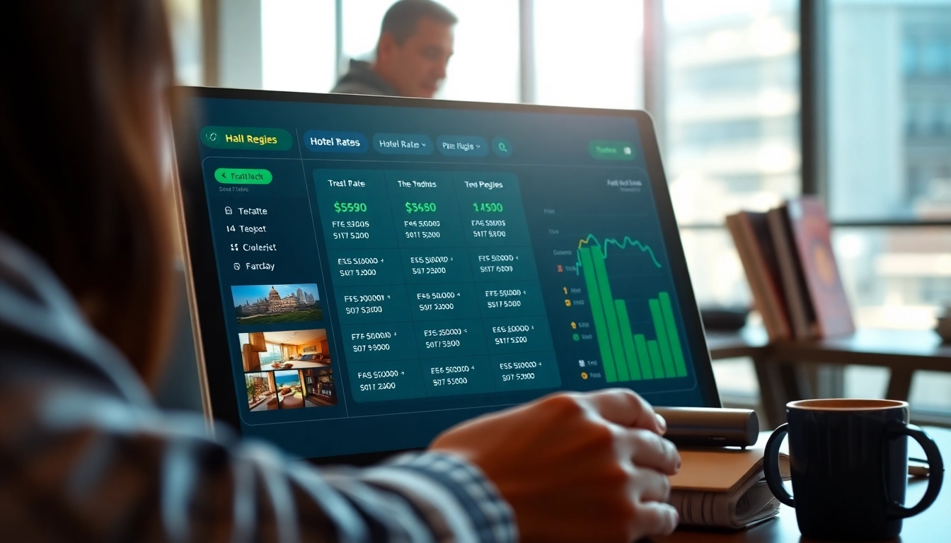 Compare Rates for Hotels with highlighted pricing on a digital dashboard.