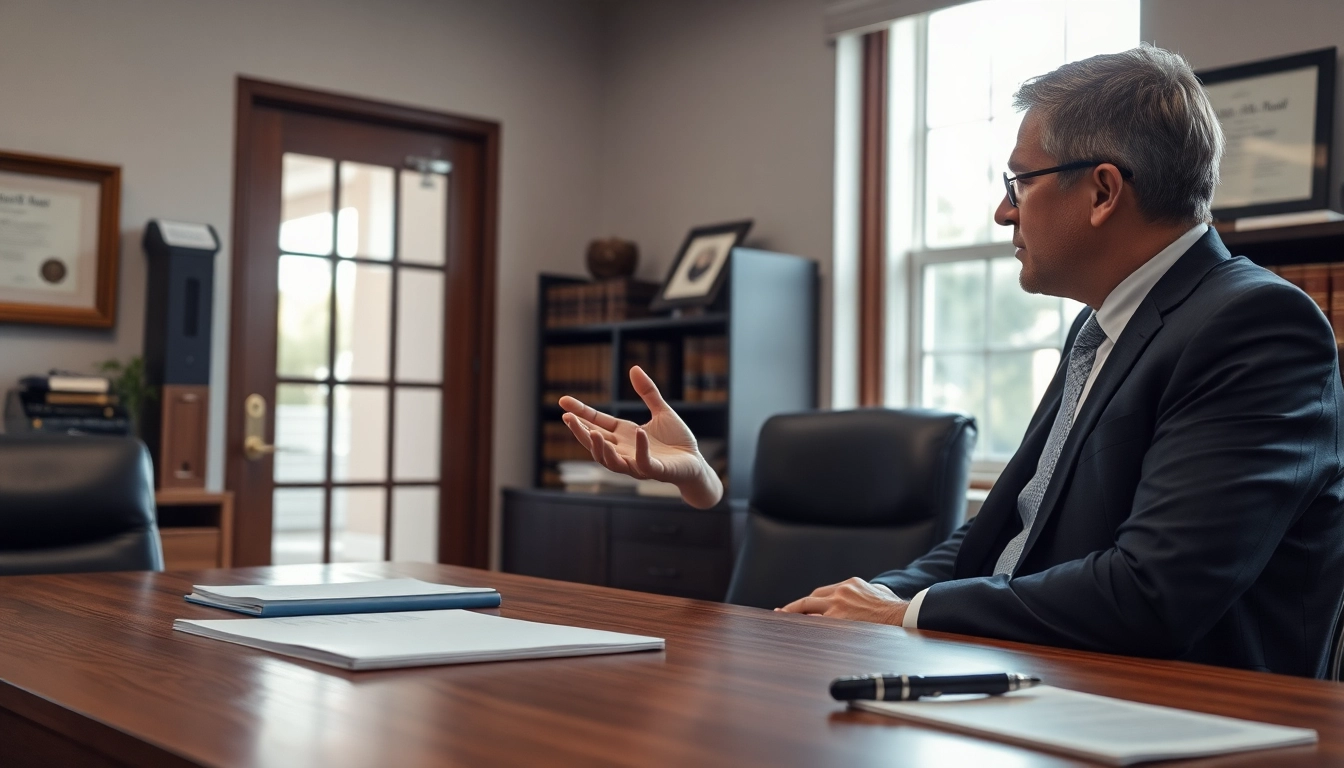 Asheville criminal defense lawyer providing legal counsel to a client in a professional office