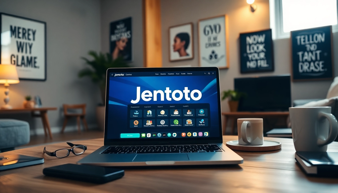 Pengguna jentoto menikmati pengalaman perjudian online yang menggugah suasana di depan laptop.