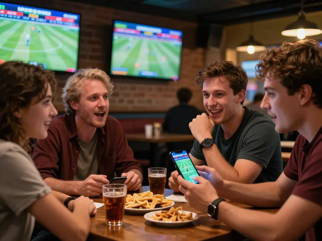 Sbobet sports betting in action as enthusiastic bettors engage with live match scores and mobile betting.