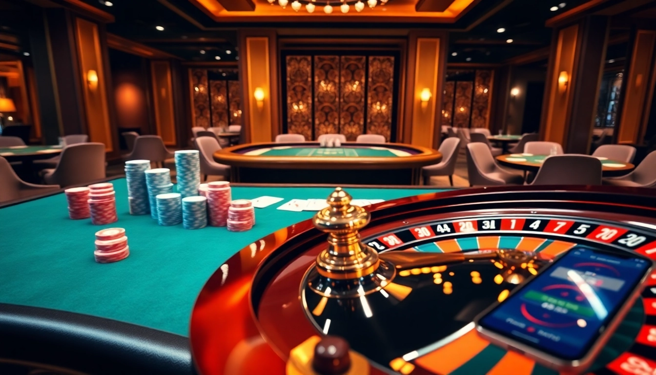 Players engaging in high-stakes poker at 88i's luxurious casino table with vibrant gaming elements.