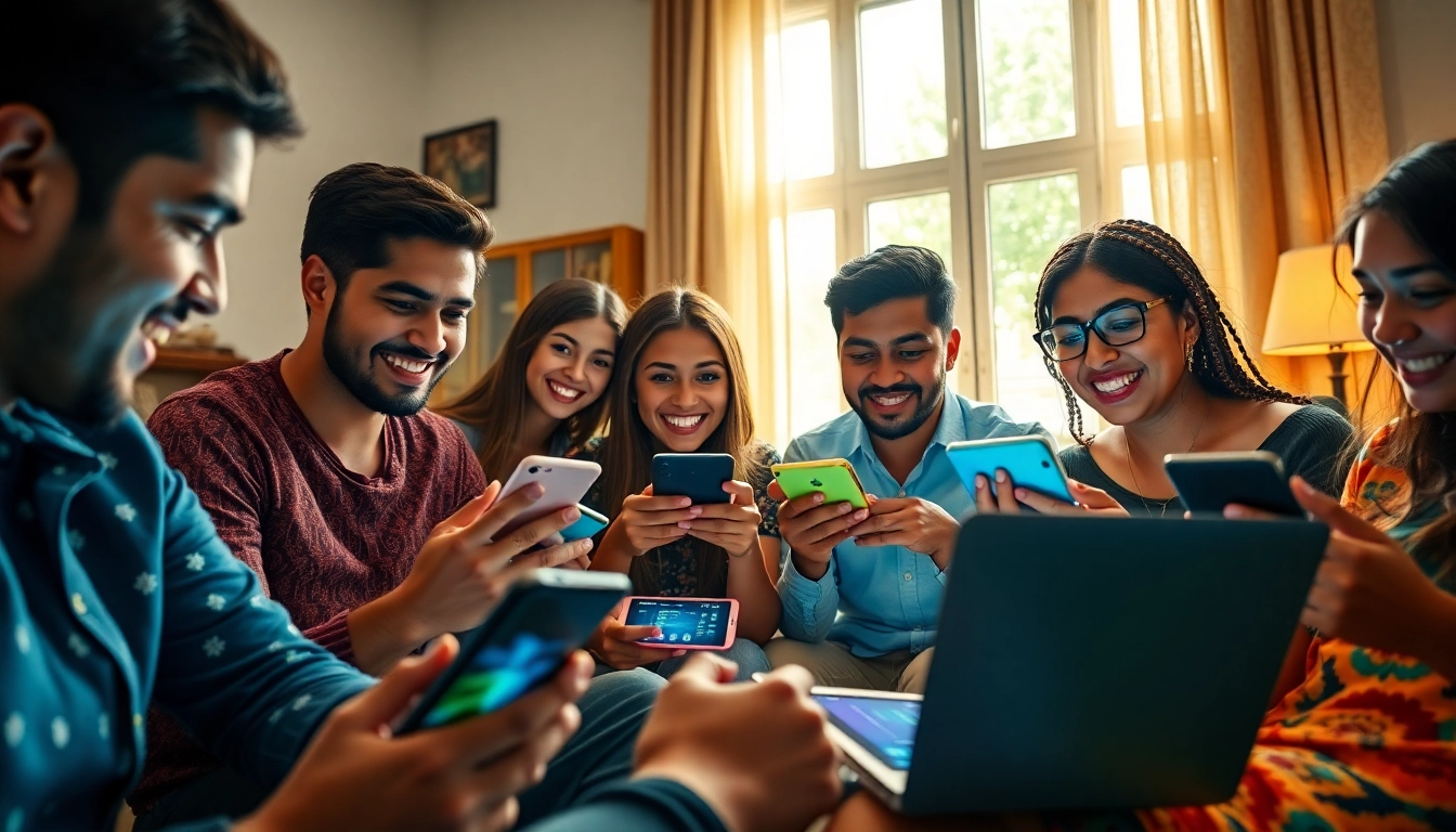 Players enjoying the Jalwa Game on multiple devices in a cozy setting, showcasing excitement and engagement.