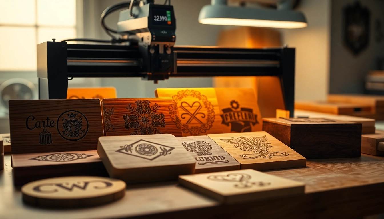 Showcasing intricate laser engraving designs on wood and acrylic materials.