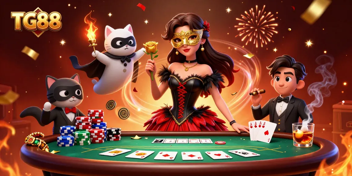 TG88 showcases an engaging online poker scene with an elegant woman, colorful chips, and vibrant atmosphere.