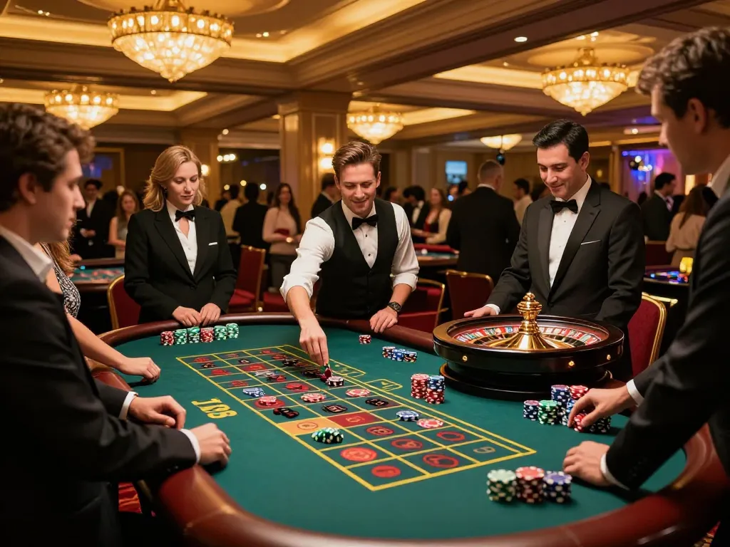 Players enjoying roulette at LV88 casino amidst vibrant atmosphere and elegant decor.