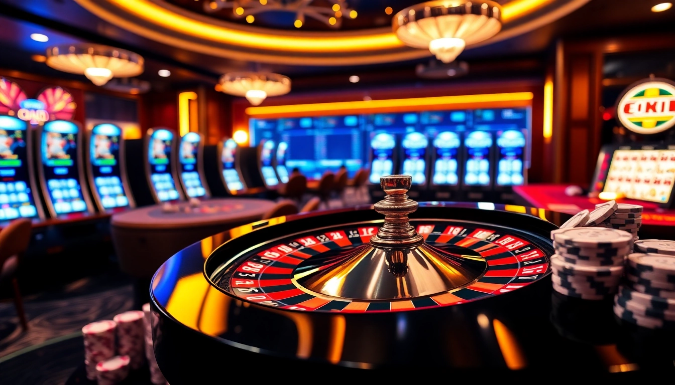 Experience thrilling gameplay at luckywin with vibrant poker chips and an elegant roulette wheel.