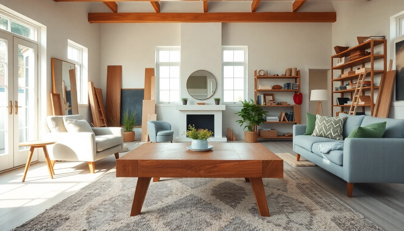 Home renovation of a mid-century modern living room with inviting furniture and warm lighting.