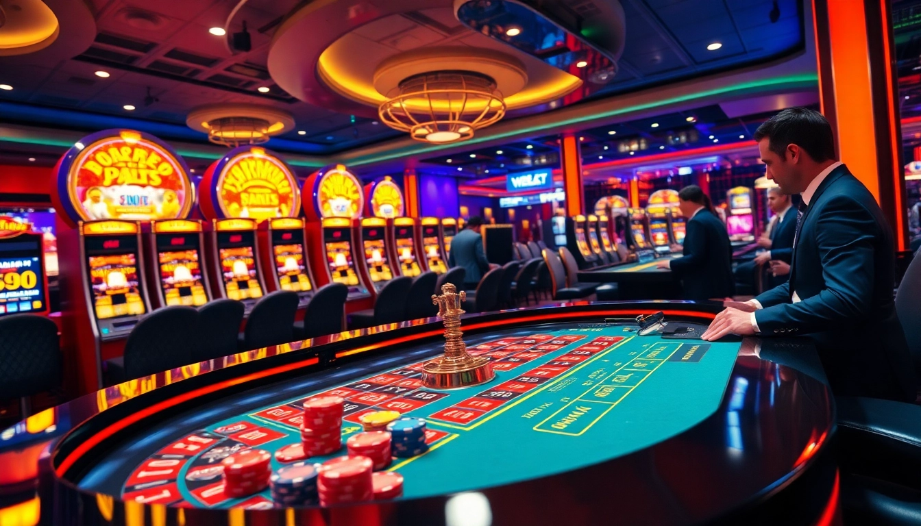 Engage with THABET's vibrant casino atmosphere, featuring a bustling roulette table and exciting gaming elements.
