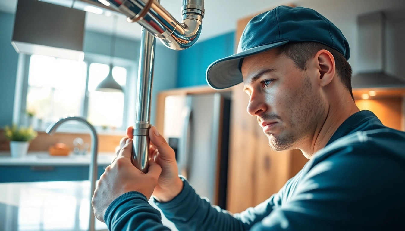 Plumber servicing plumbing issues at https://speedyservicestoday.com.au in a well-lit kitchen.