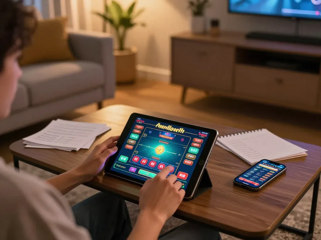 Experience online gaming with ทางเข้าzood24 on a cozy tablet setup showcasing casino gameplay interface.