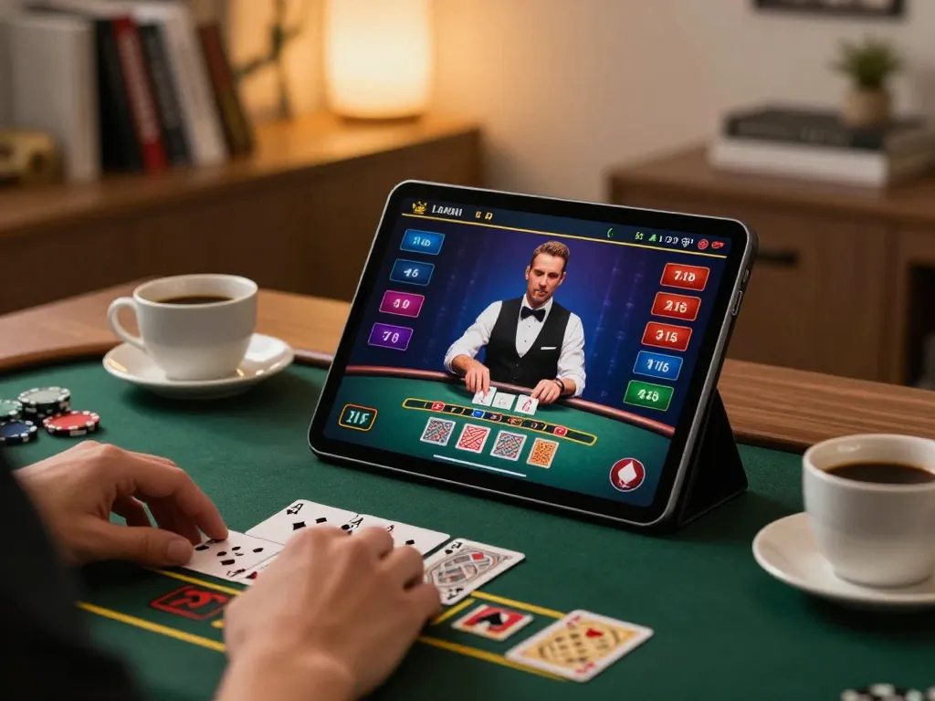 Play exciting live dealer blackjack on SHBET tablet with vibrant cards and betting.