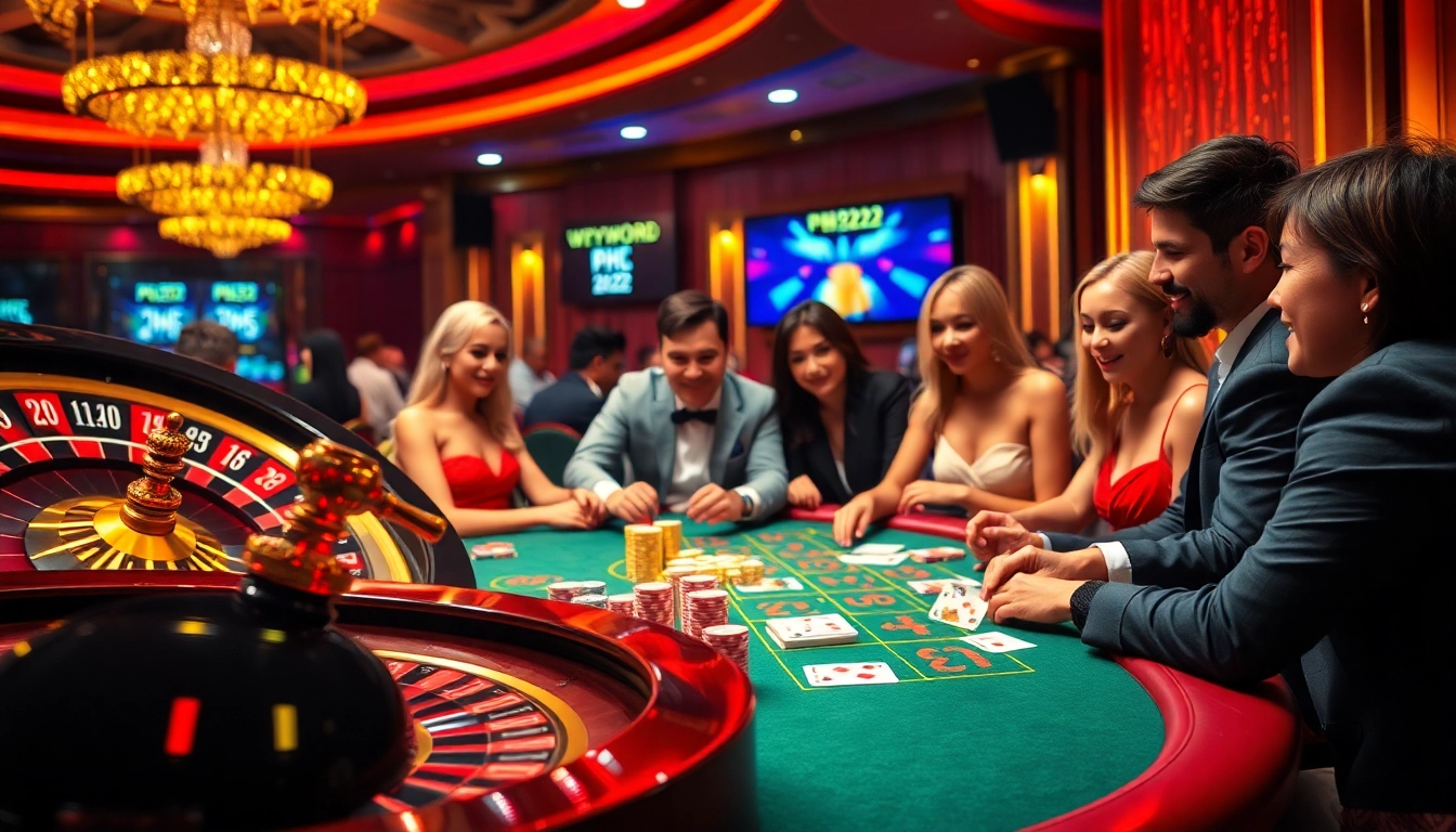 Experience the thrill at PH222 Casino with poker tables and vibrant lights.