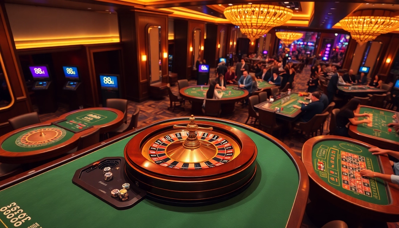 Players enjoying a thrilling game atmosphere at 88i casino with roulette and poker activities.