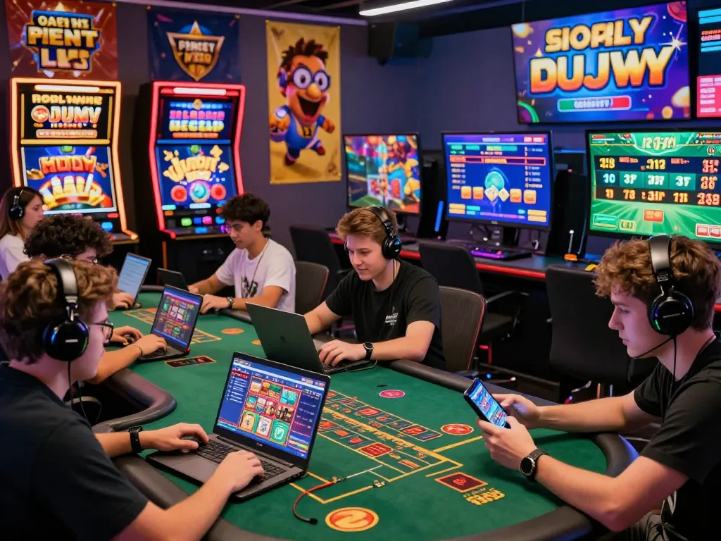 Engaging online gaming scene at https://tt888.de.com with diverse players enjoying slots and sports betting in a lively virtual lounge.