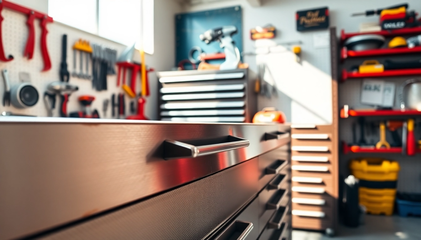 Innovative tool cabinet manufacturer showcasing a sleek, textured modular drawer system.