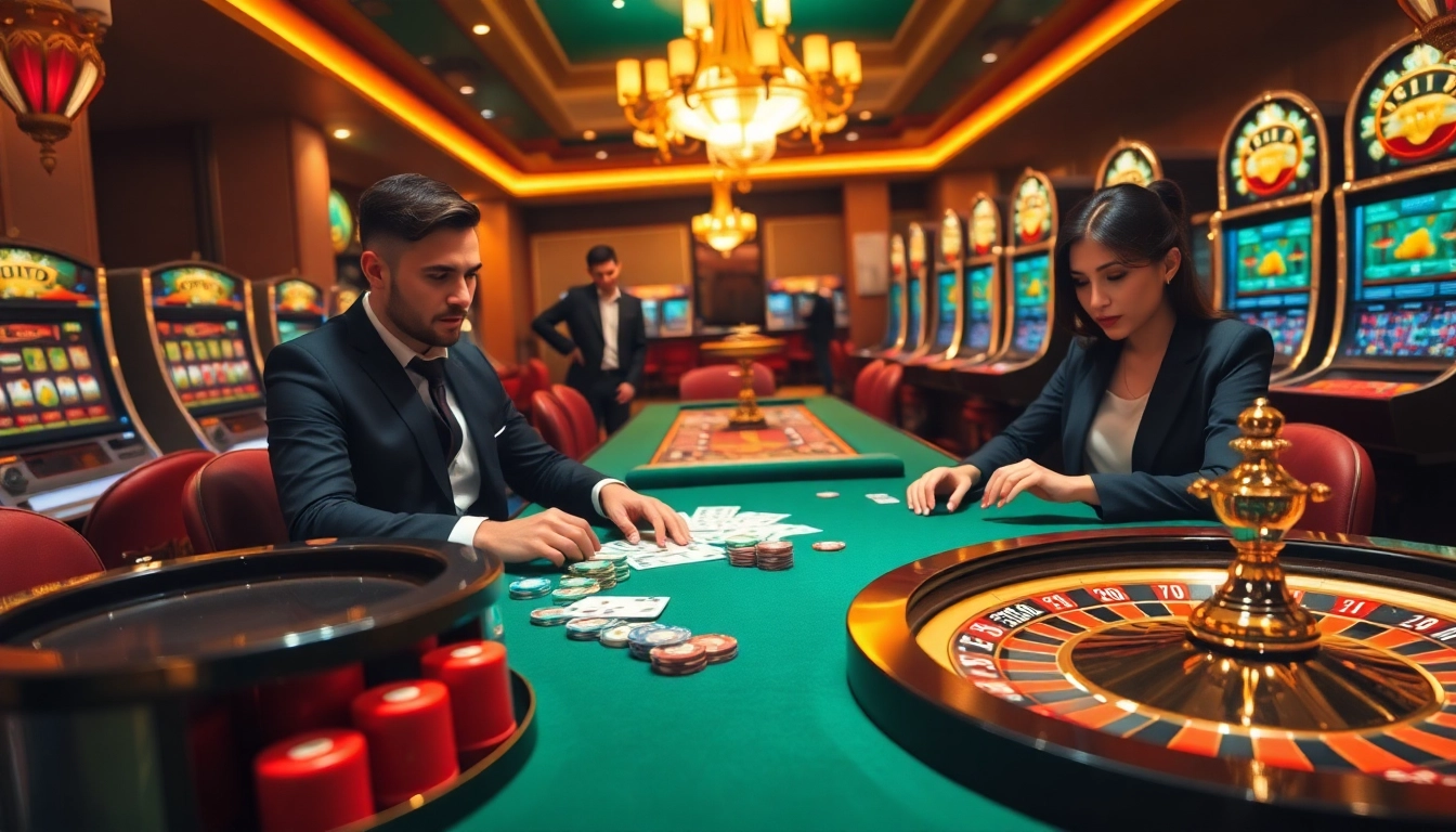 Experience thrilling gaming action at https://xx88.nl/ with a vibrant casino scene filled with players and games.