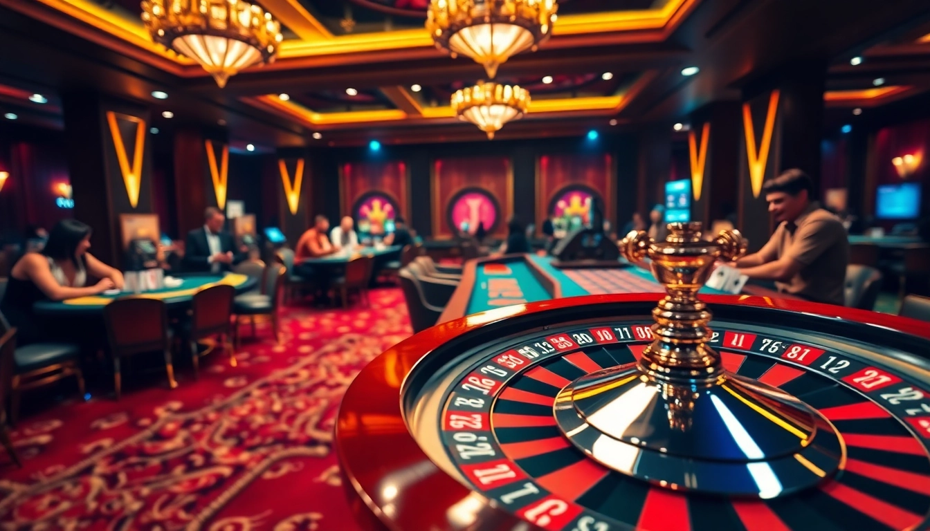 Excited players engaging in gambling at RR88's luxurious casino tables.
